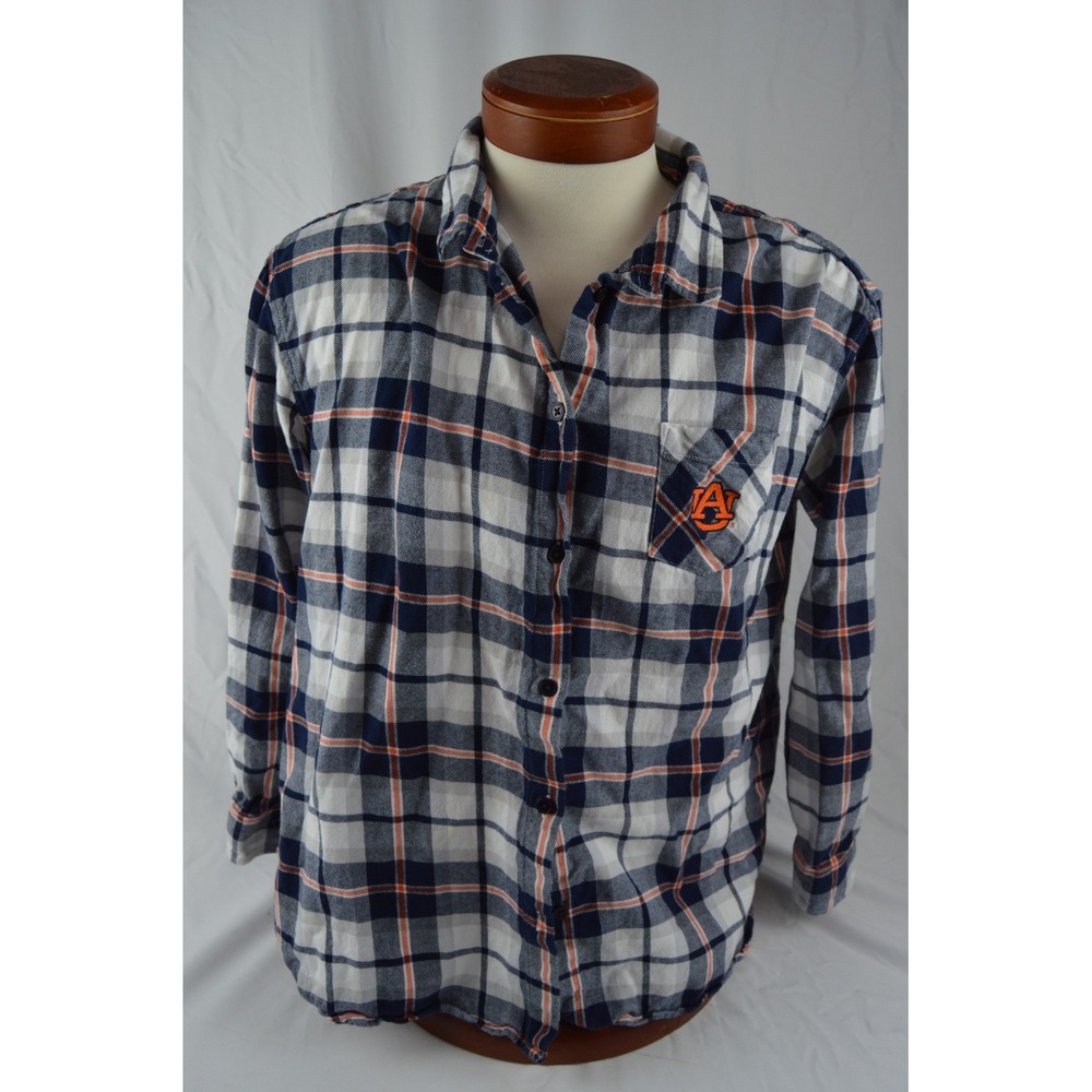 Womens UG Apparel Auburn Tigers Navy/Orange Plaid Flannel Button Down L/S XL